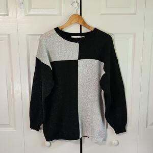 Vintage Shenanigans Womens Black Silver Sweater Size XL Colorblock Metallic